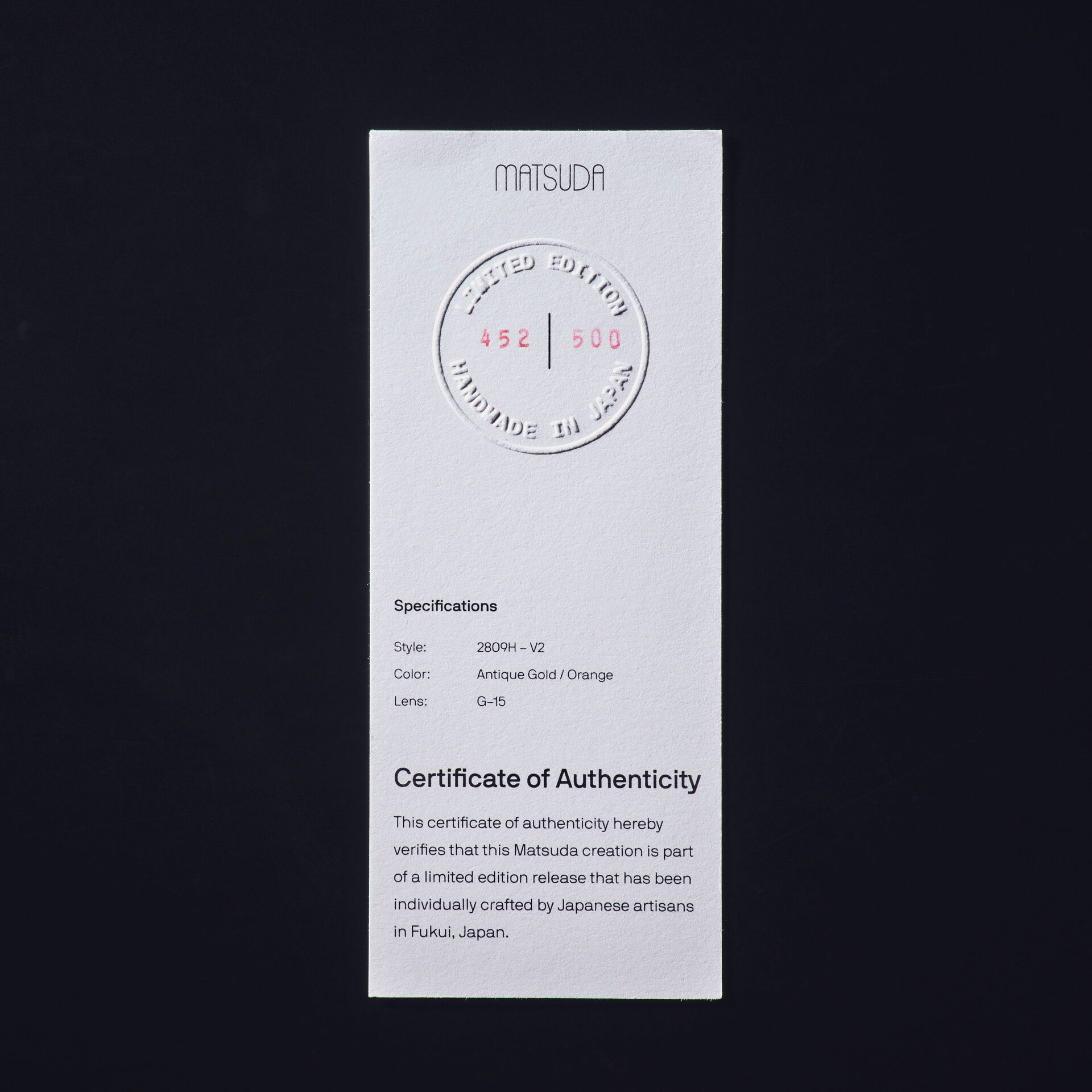 MATSUDA 2809H-V2: 鯖江の職人が作り出す完全限定生産のコレクターズ